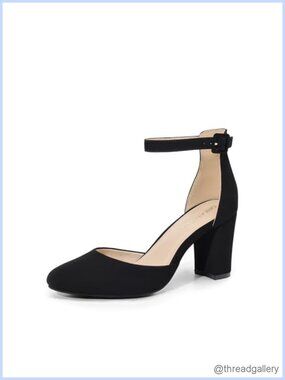 Women's Closed Toe Chunky Block Heel Pumps with Ankle Strap